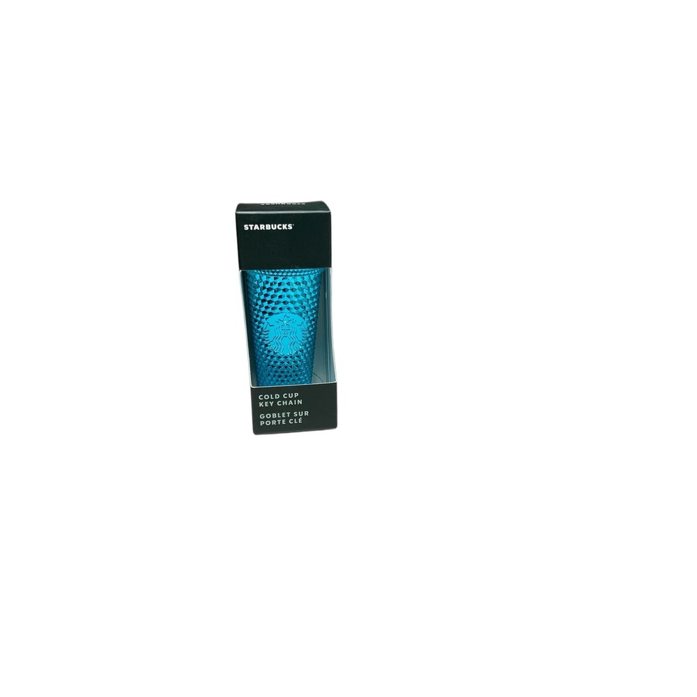 2023 Starbucks Holiday Bling Metallic Chrome Teal Blue Studded Cup Keychain